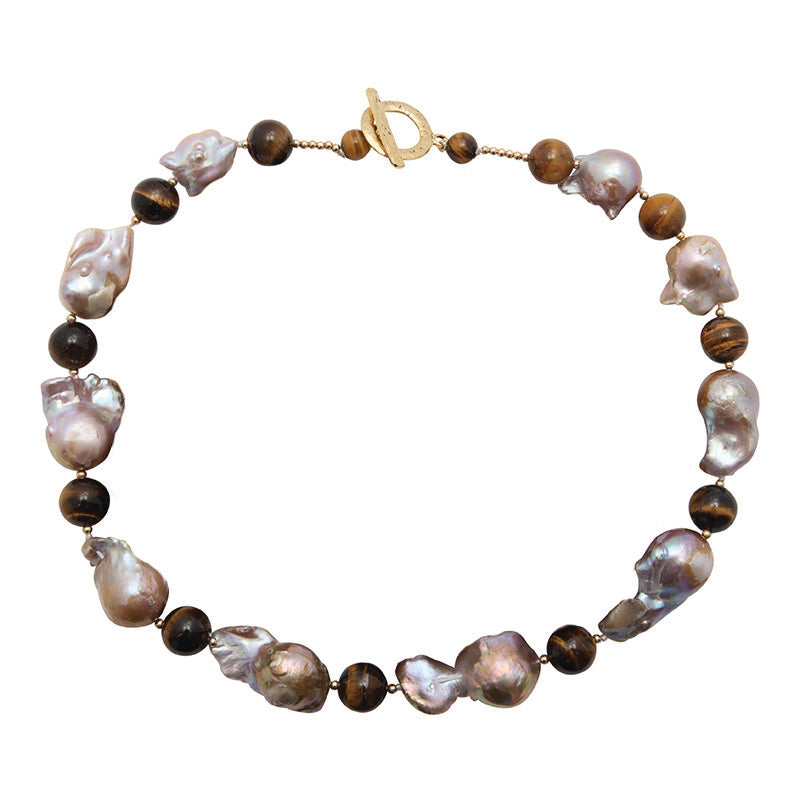 WILD PEARL & TIGER EYE NECKLACE