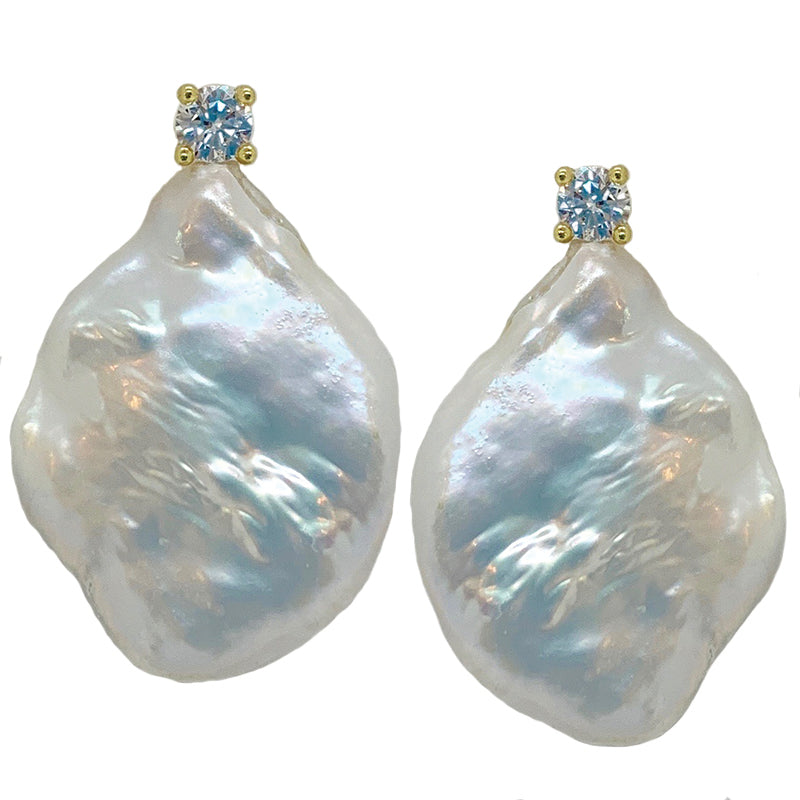 STONE PEARL/ CZ EARRING (WHITE ON GOLD)