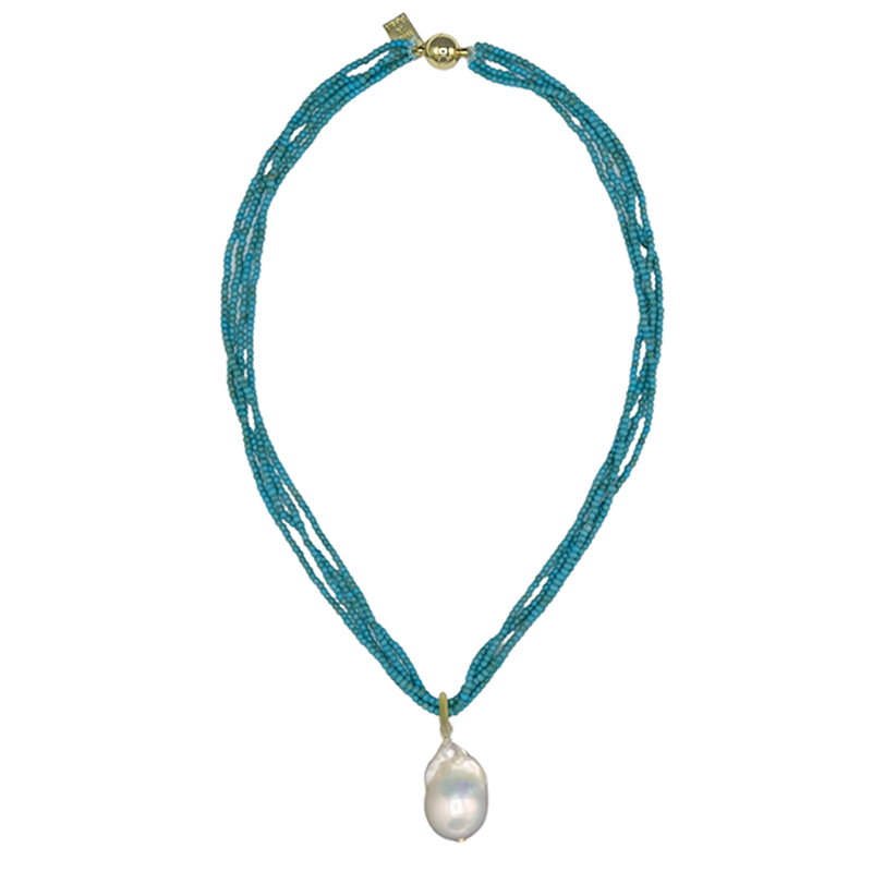 425-01-G 5-STRAND TURQUOISE WILD PEARL DROP 18