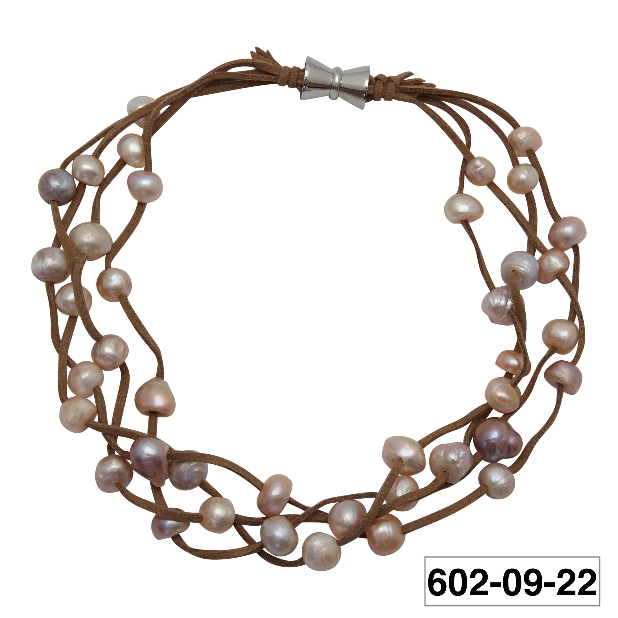 602-09-22-S | TAN SUEDE 4-STRAND MULTI PEARL NECKLACE – Girl With
