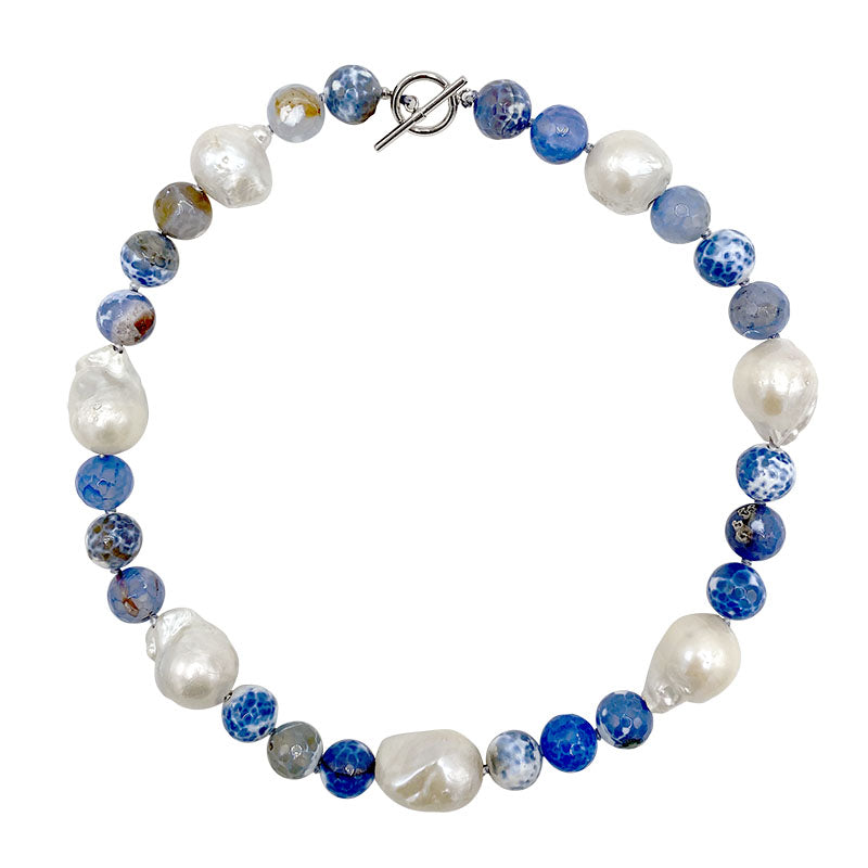 110-25 | CHALCEDONY & WILD PEARL NECKLACE
