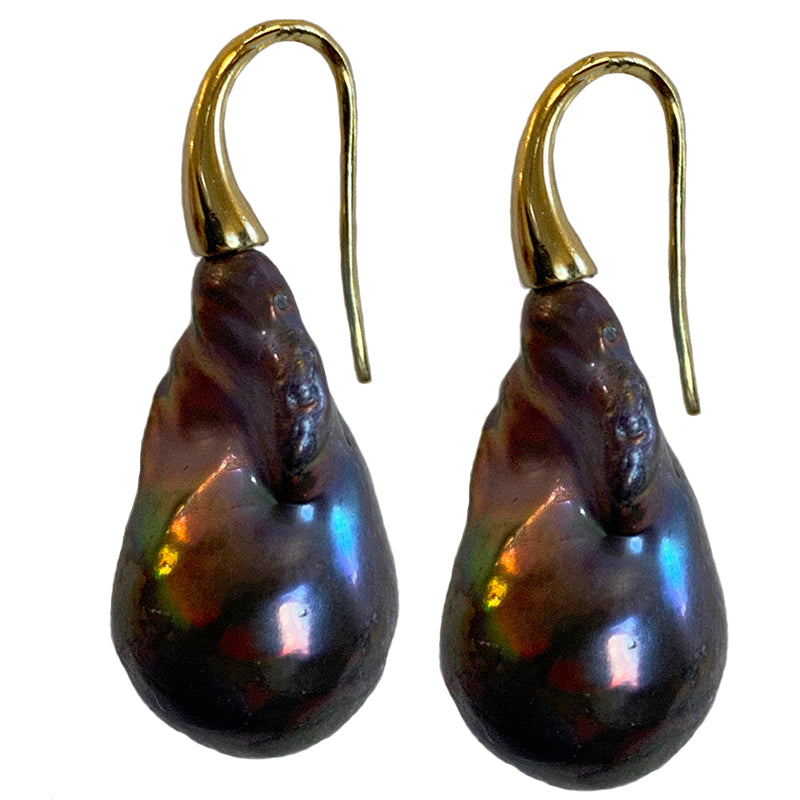 306-10-G WILD PEARL DROP EARRING (BLACK ON GOLD) – Girl With A