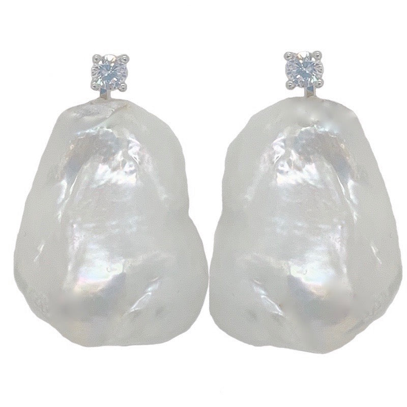 STONE PEARL/ CZ EARRING (WHITE ON SILVER)