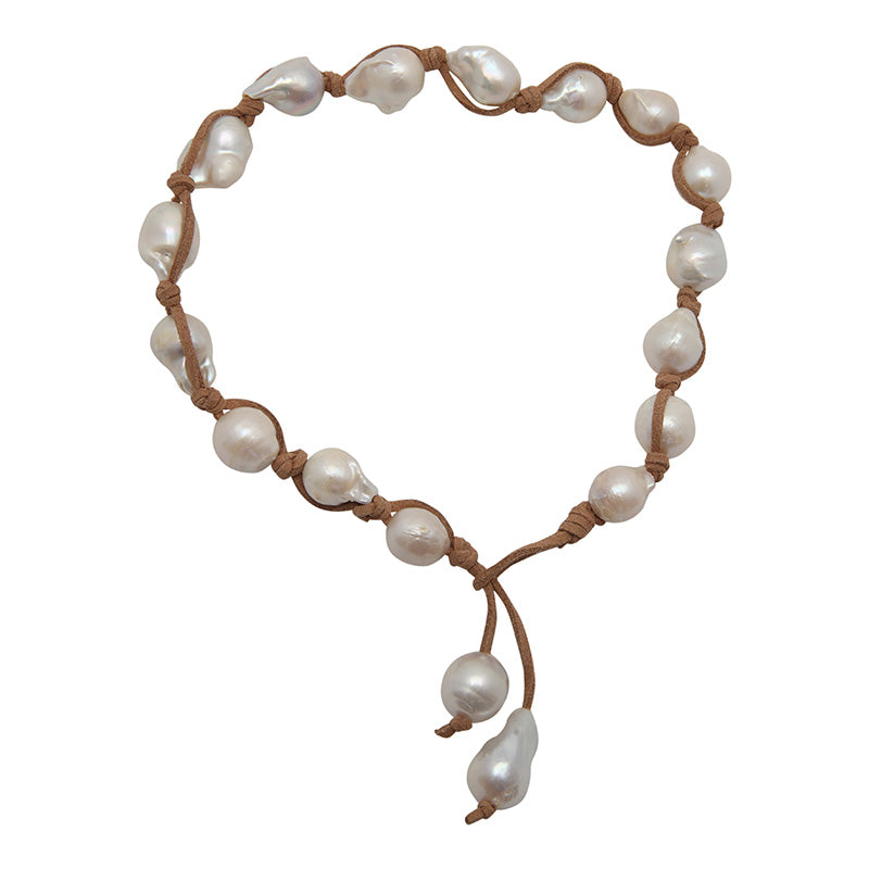 Boho/Natural Suede Leather & Pearl store Necklace